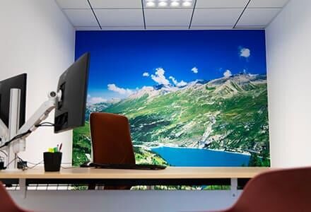 Bureau et paysage de montagne